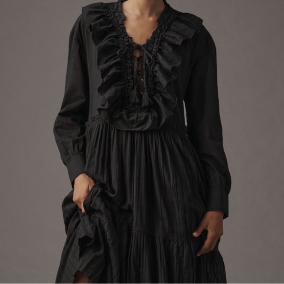 Pilcro Anthropologie ruffle front lace up midi dress - Picture 4 of 8